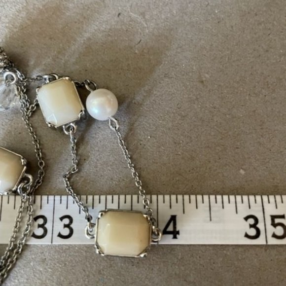 Ann Taylor “Luxury Line” Multi Bead 34" Saturn Necklace in Silver & Cream Tones - Picture 4 of 7
